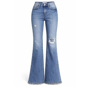 Rooted Denim Distressed Blue 70’s Style Ultra Flare High Rise Jeans Women’s 26